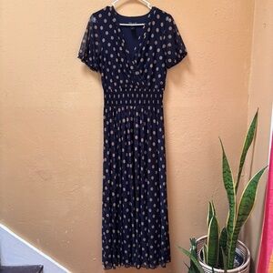 Kate and Lily Navy Blue Polka Dot Smocked Waist Maxi Dress 12 VTU210292RS